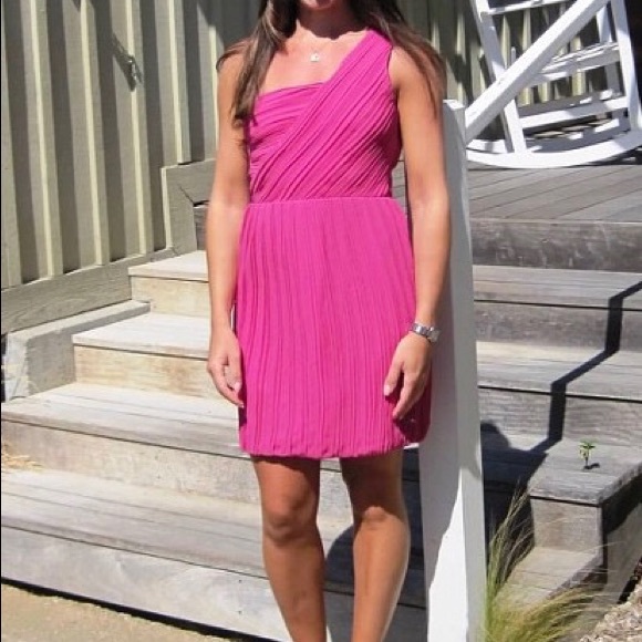 Theory Silk Taliana One Shoulder Pink Bubble Hem Mini Dress - Picture 7 of 10